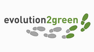 evolution2green logo with grey footsteps turning to green footsteps