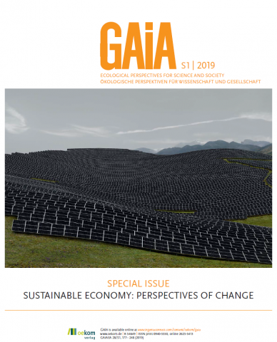 The picture shows the cover page of the GAIA special issue Sustainable Economy: Perspectives of Change
