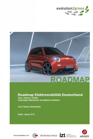 Das Foto zeigt das Cover-Bild der Publiktion - ein roter Elektrokleinwagen steht in futuristisch desigtem Raum.